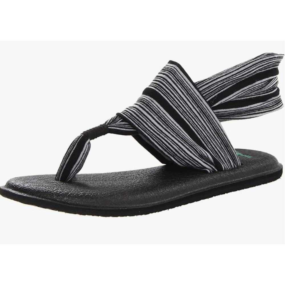 Sanuk Yoga Sling 2 Sandals Women's 9 Black White Eco-Friendly Comfort Casual EUC